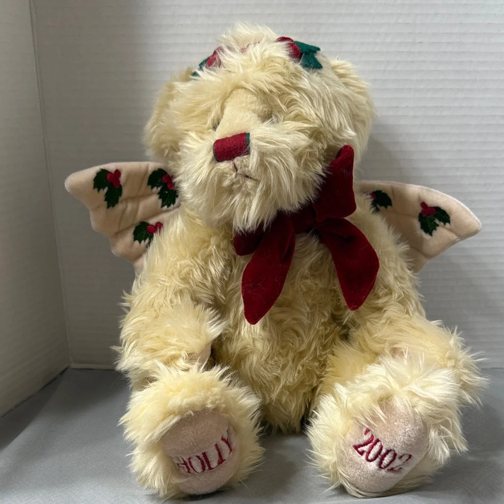 Vintage Holly the Holiday Bear Plush Angel Wings Red Velvet Bow Jointed 2002